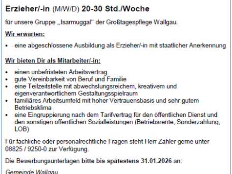 Stellenausschreibung Erzieher 2026