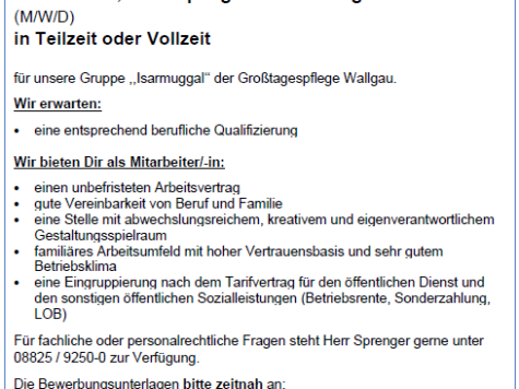 Stellenanzeige Krippe Stellenanzeige Krippe