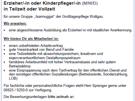 Stellenanzeige Krippe