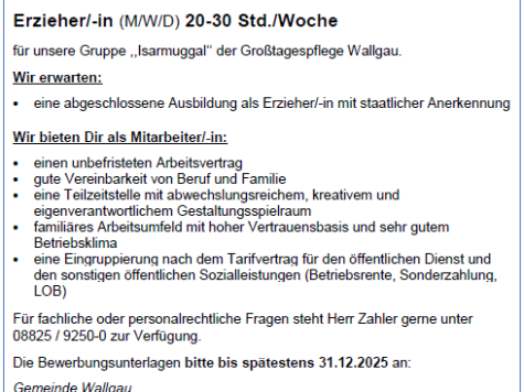 Stellenausschreibung Erzieher 2026