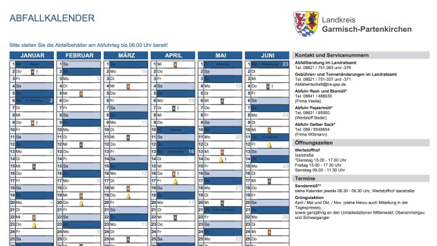 Abfallkalender Gemeinde Wallgau, © Landratsamt Garmisch-Partenkirchen